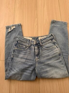 Pilcro and the Letterpress High-Rise Light Blue Distressed Jeans
